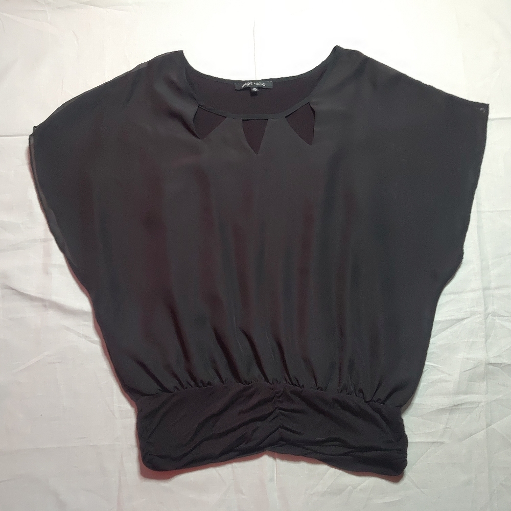 Gal Boss Blouse Women's Medium Black Sheer Layered Short Sleeve Round Neck Shirt